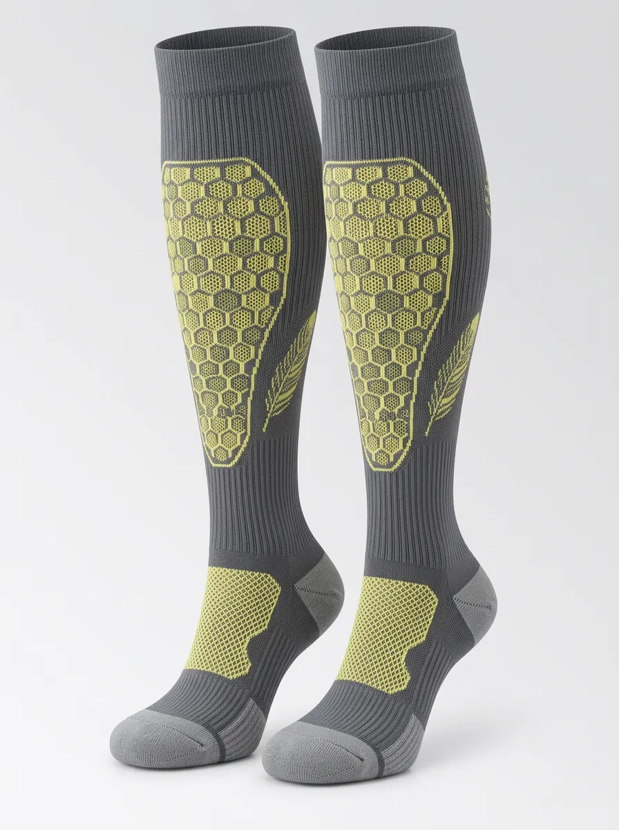 Women's Grey and Yellow Honeycomb Pattern Knee-High Socks