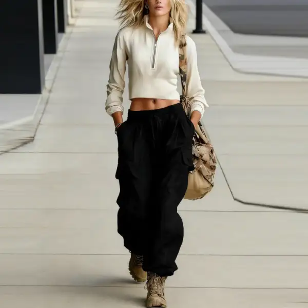 Women's Loose Fit Drawstring Multi Pocket Cargo Pants