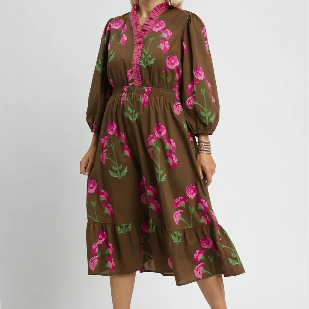 Refined Floral Striped Smocked Tiered Dress
