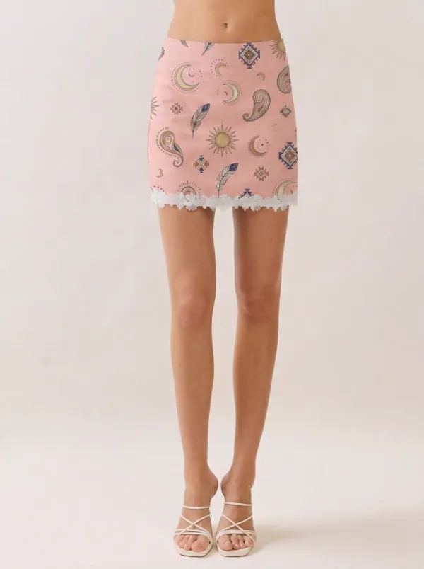 Women's Boho Celestial Moon Sun Feather Printed Mini Skirt