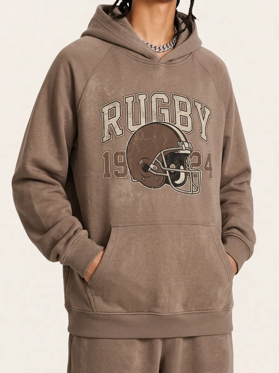 Men's Rugby Sports Lover Helmet 1984 Printed Hoodie
