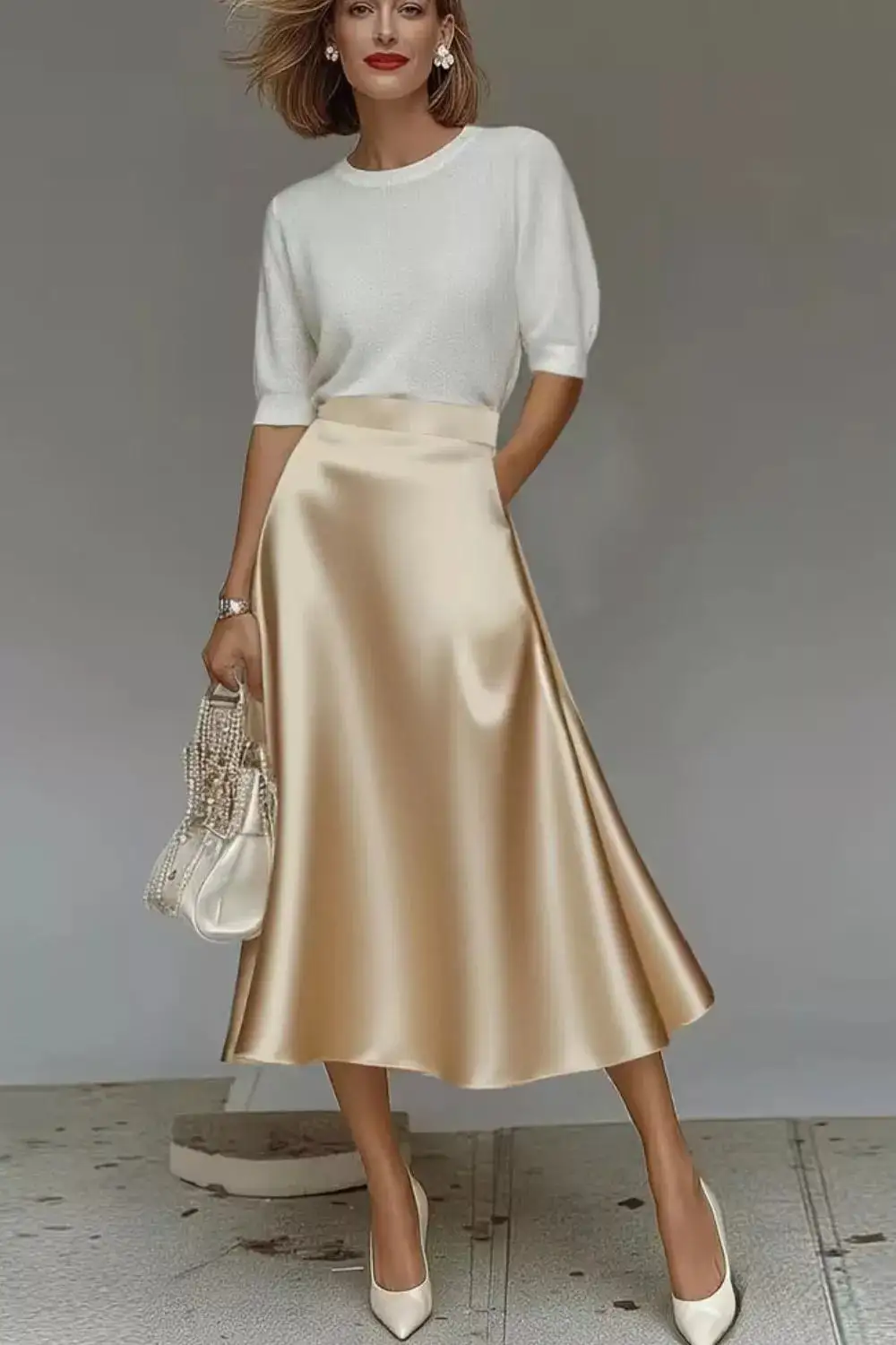 Everyday Satin A-line Midi Skirt