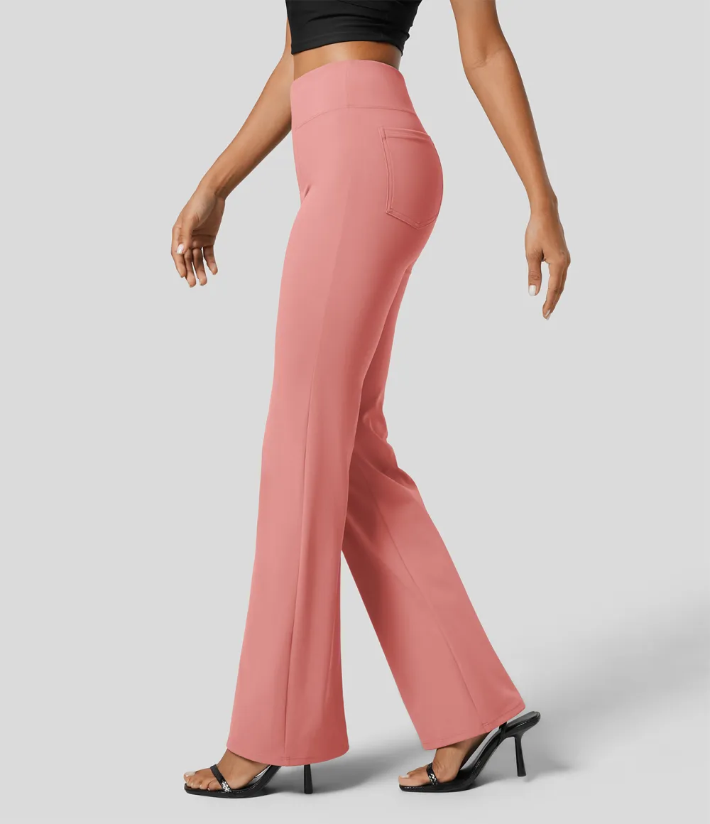  High Waisted Back Side Pocket Slight Flare Work Pants