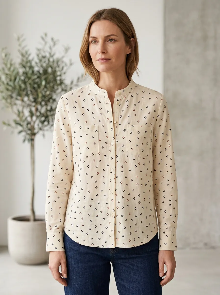 Women's Casual Floral Geometric Printed Mandarin Collar Shirt