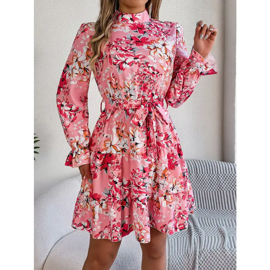 Soft Everyday Mock Neck Flounce Sleeve Mini Dress