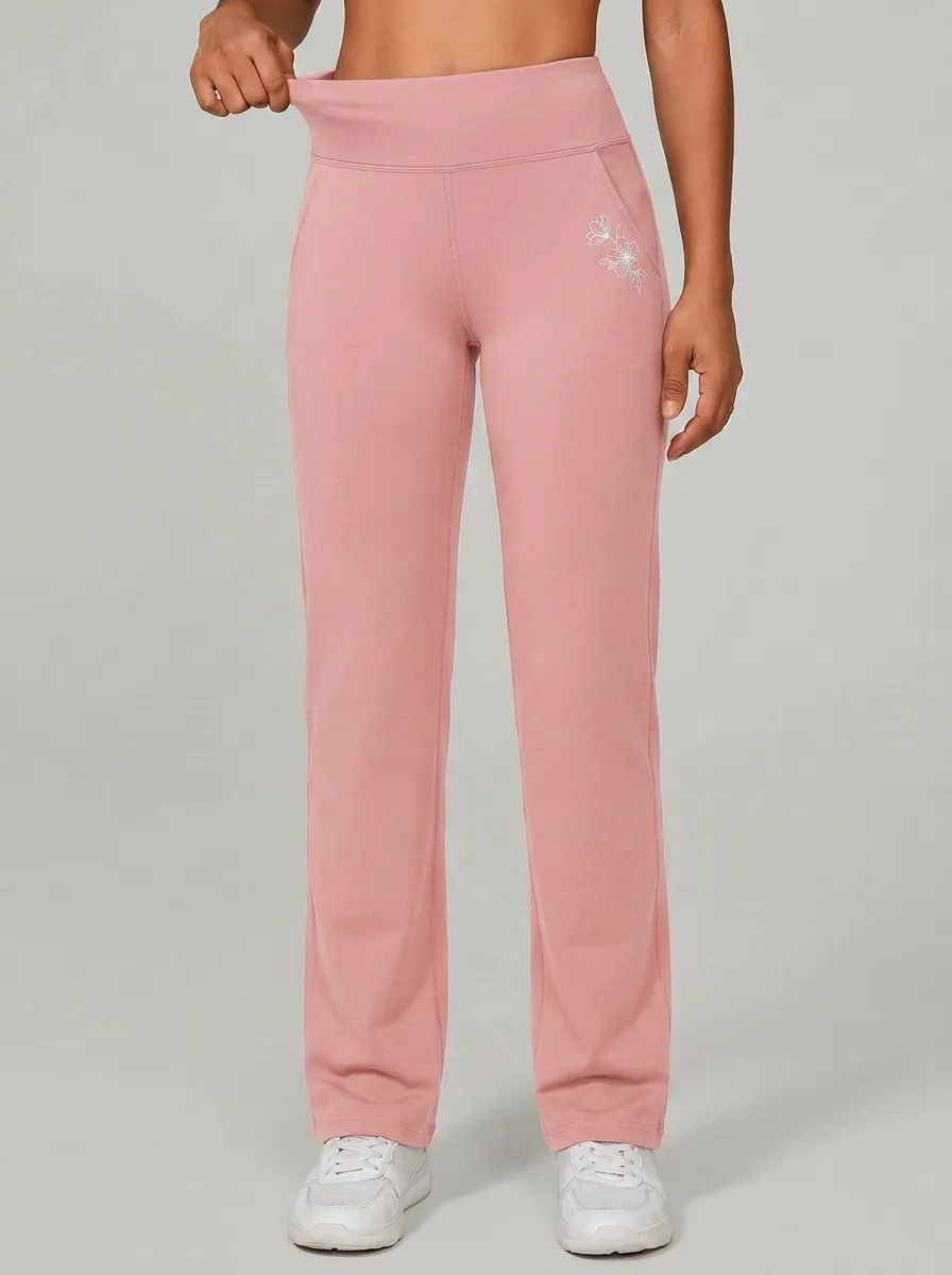 Women's Contemporary All Day Floral Embroidered Mid Rise Straight Leg Pants