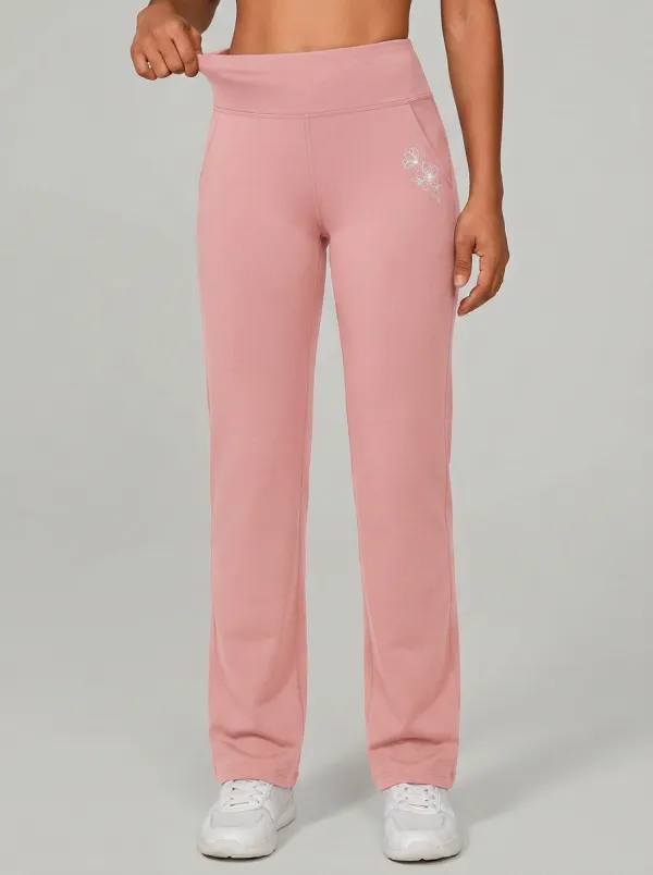 Women's Contemporary All Day Floral Embroidered Mid Rise Straight Leg Pants