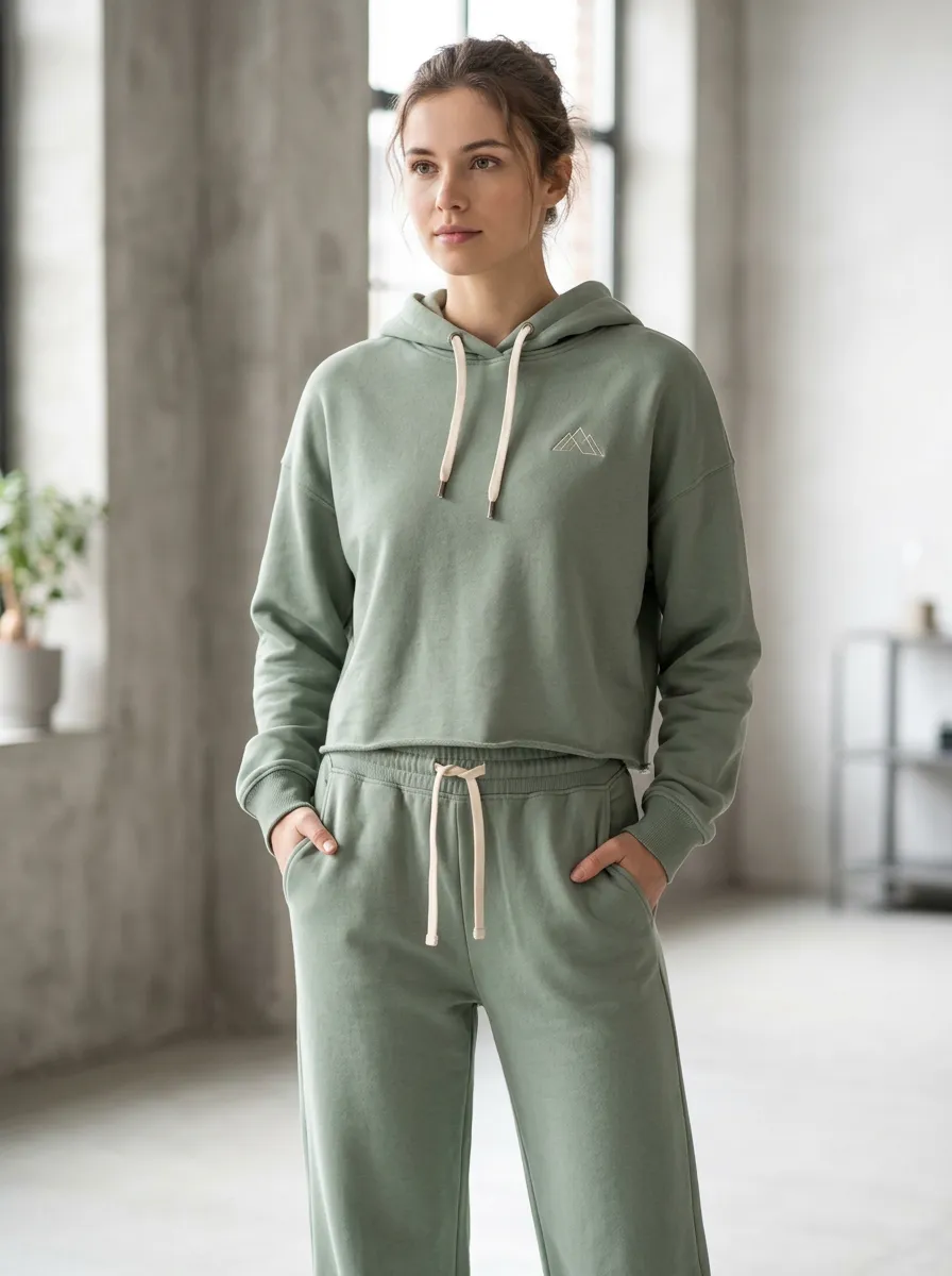 Women's Mountain Lover Sage Green Printed Hoodie Jogger Set