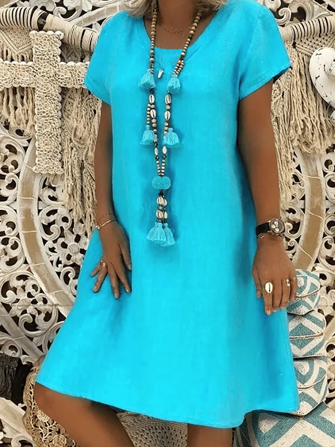 Women's Boho Solid Color Cotton Dress