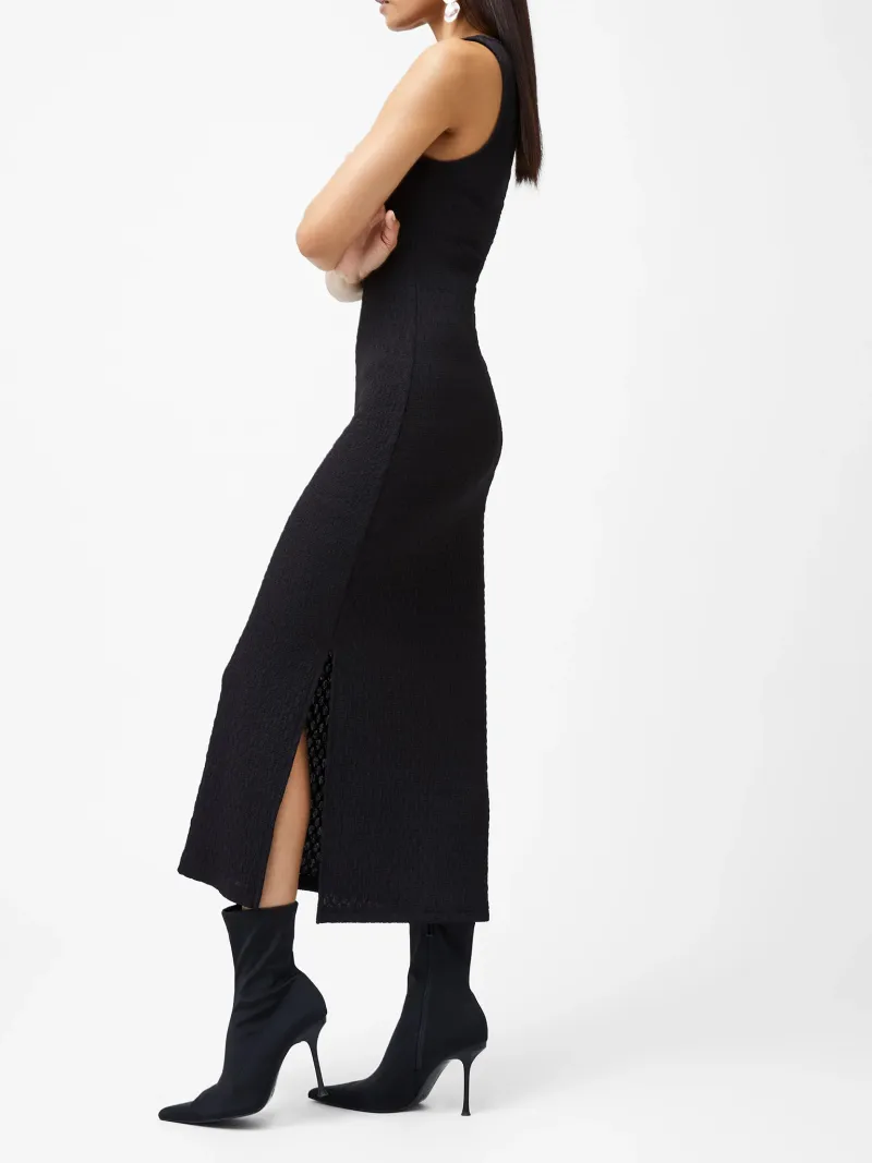 Stylish Textured Boat Neck Collarless Dress