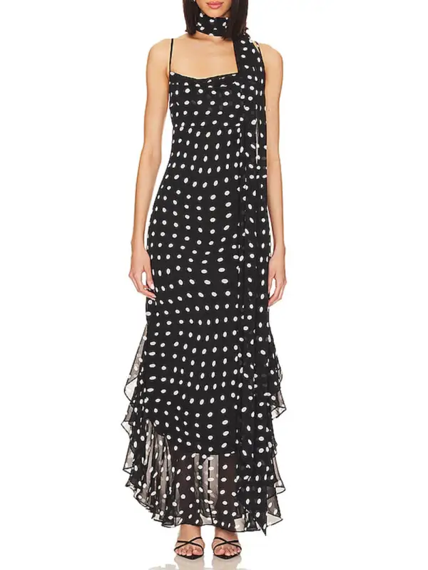 Delicate Polka Dot Print Maxi Dress