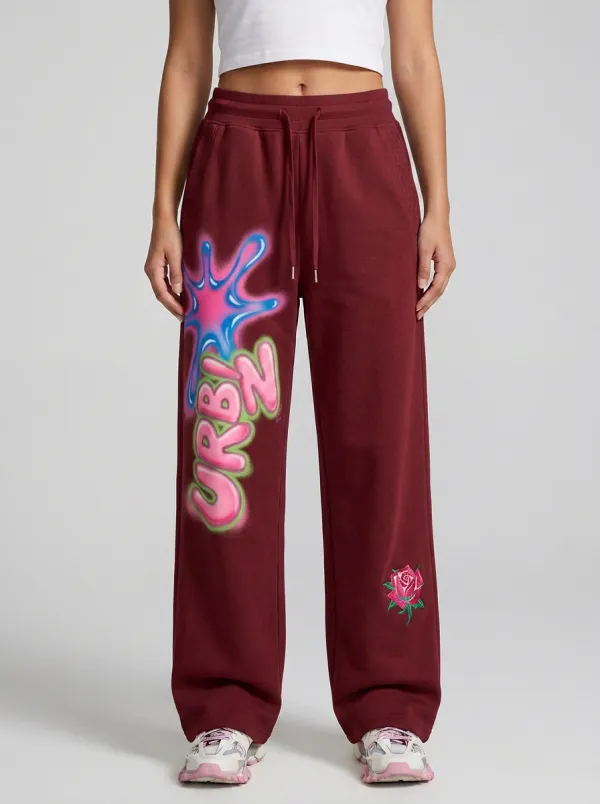 Women's Streetwear Urban Graffiti Rose Printed Sweatpants