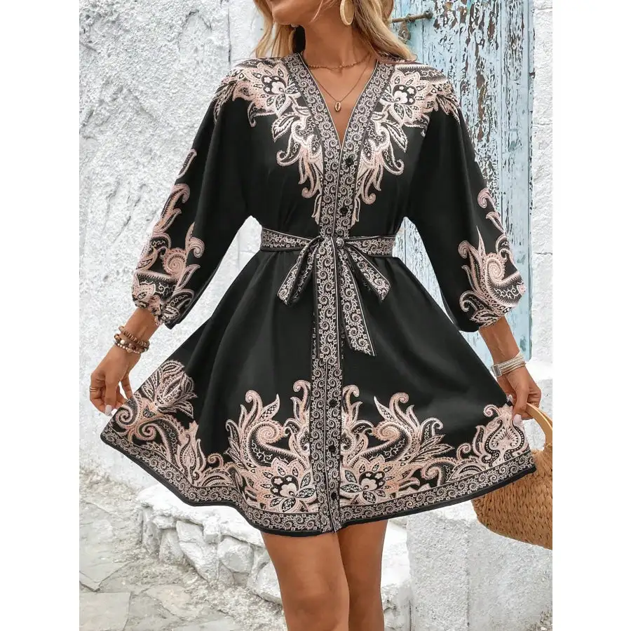 Easy Everyday V-Neck Balloon Sleeve Mini Dress