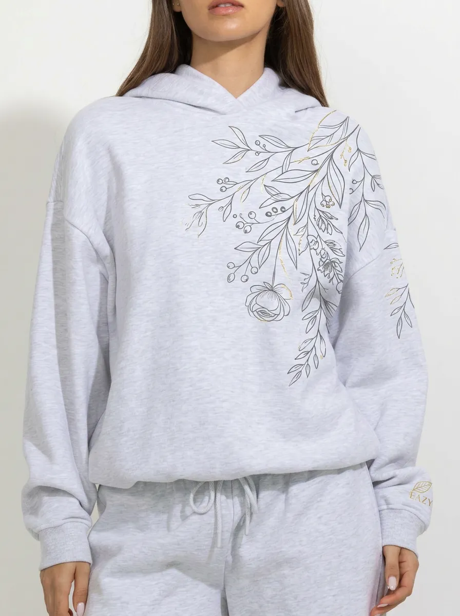 Women's Floral Botanical Gold Line Art Printed Hoodie