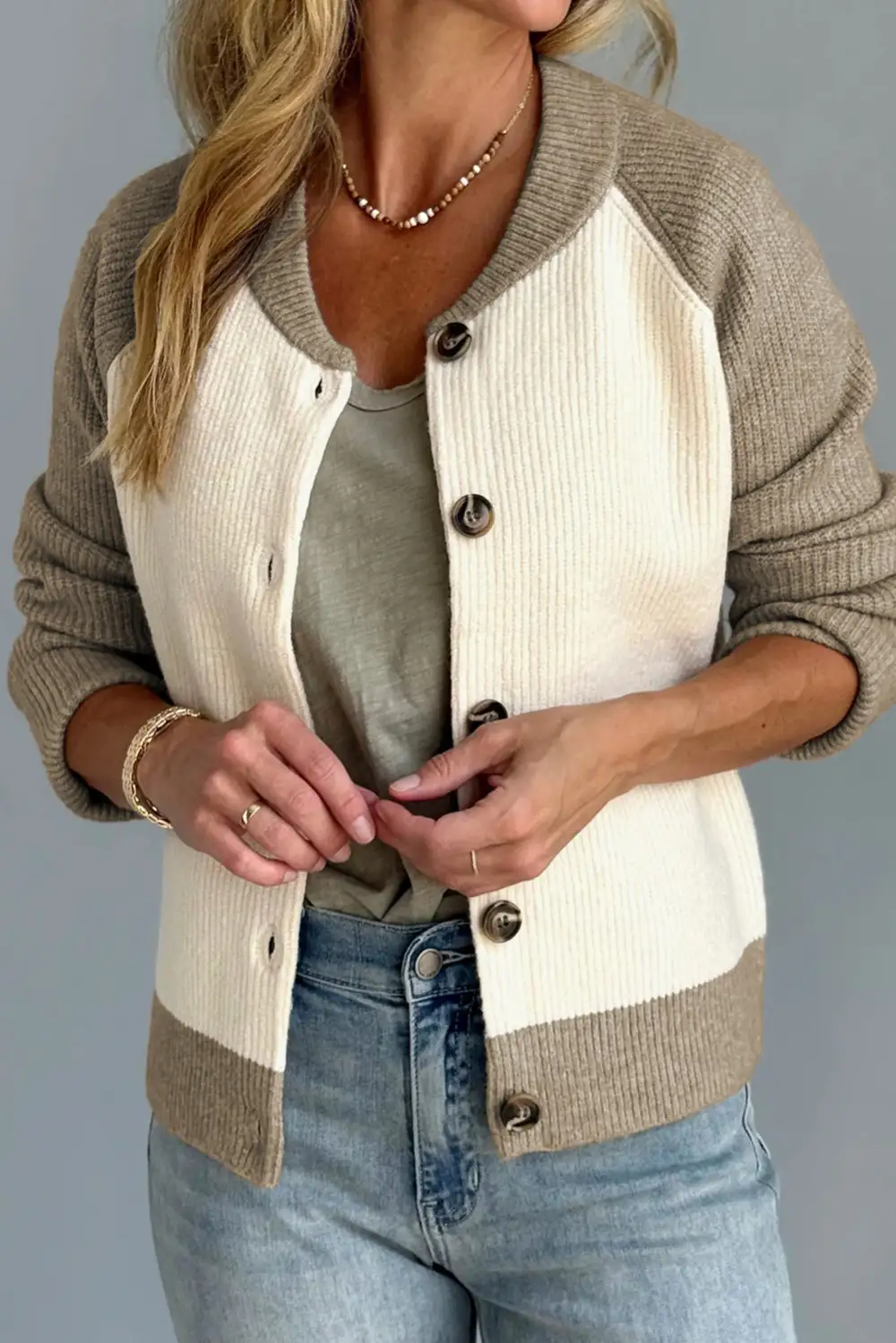 Ribbed Button Front Cardigan