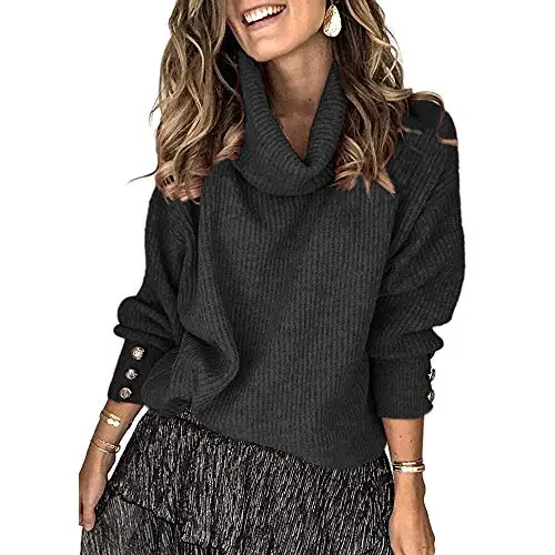 Women's Oversized Turtleneck Chunky Pullover Sweaters Cowl Neck Long Sleeve Winter Slouchy Loose Knit Sweaters