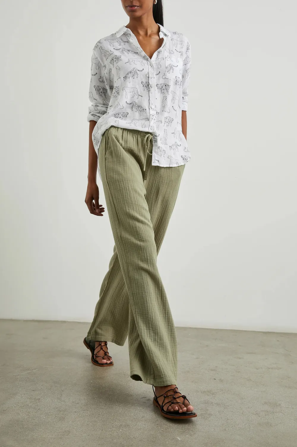 Fine-Striped Linen Wide-Leg Pants