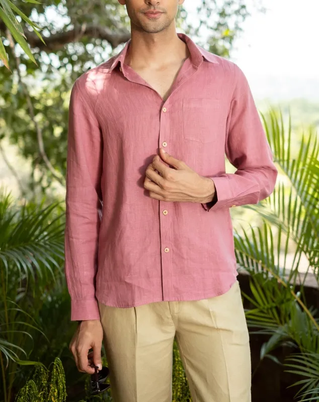Dusty Pink Linen Button-Up Shirt