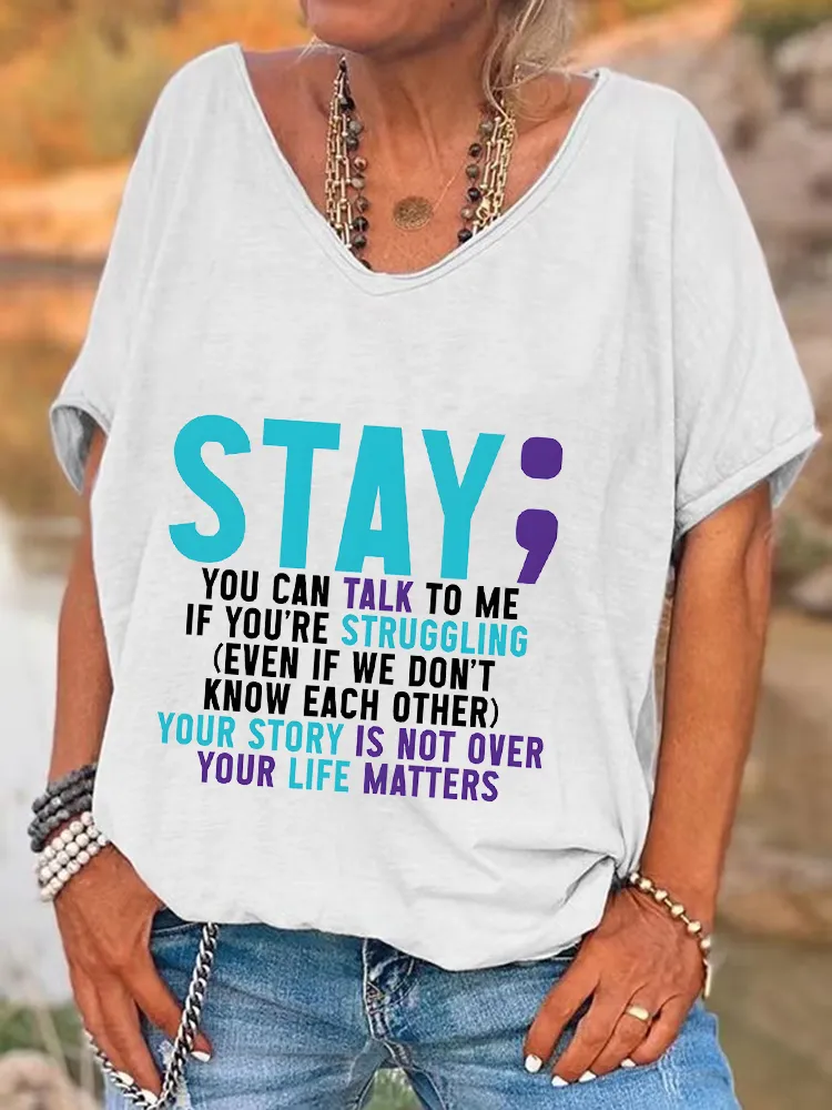 Encouraging Slogan V-Neck Short-Sleeved T-Shirts