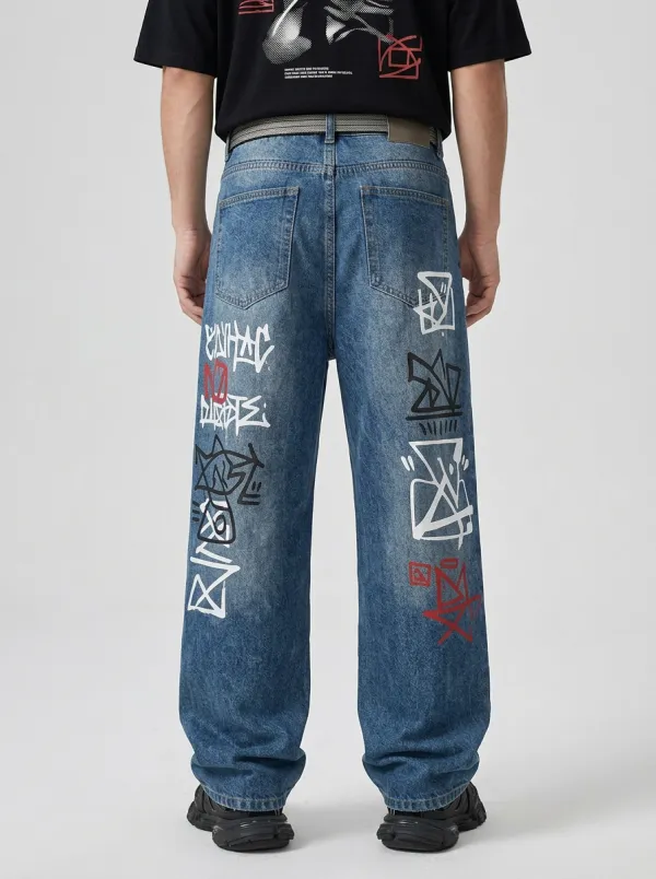 Unisex Modern Streetwear Graffiti Baggy Jeans