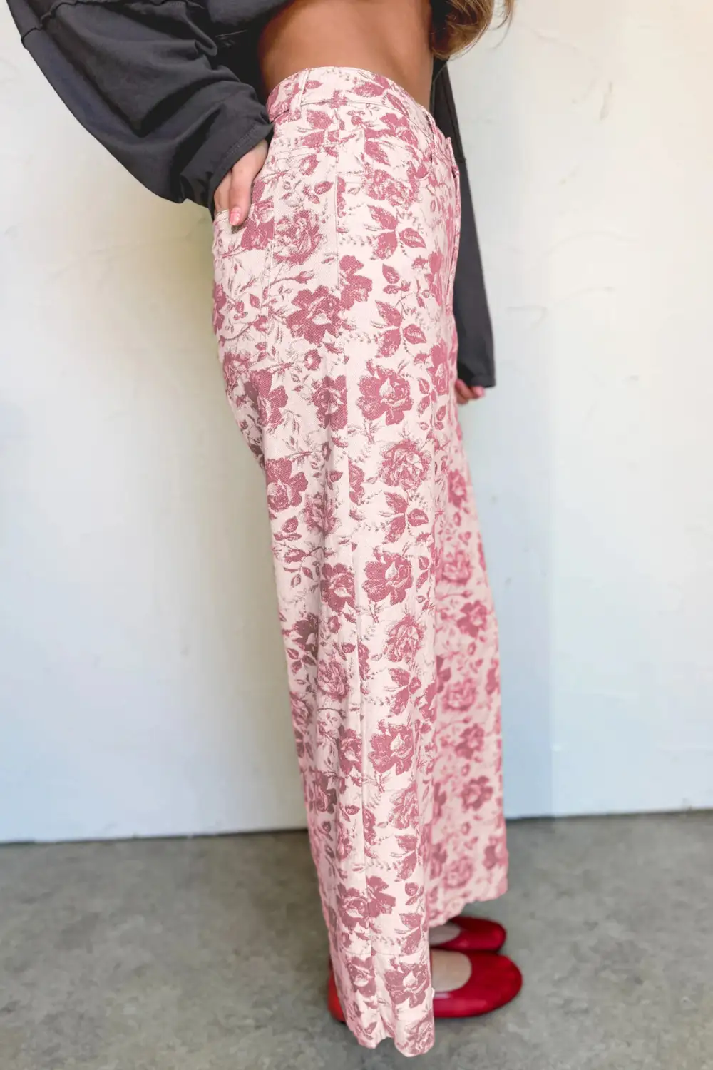 Women's Vintage Floral Print Denim Shift Pants