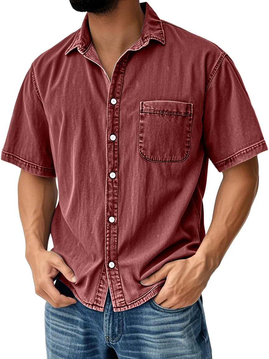 Tailored Short Sleeve Open Collar Pocket Shirt