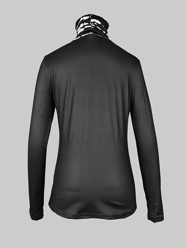 Long Sleeve Slim Fit Floral Print Panel Detail High Neck T-Shirt