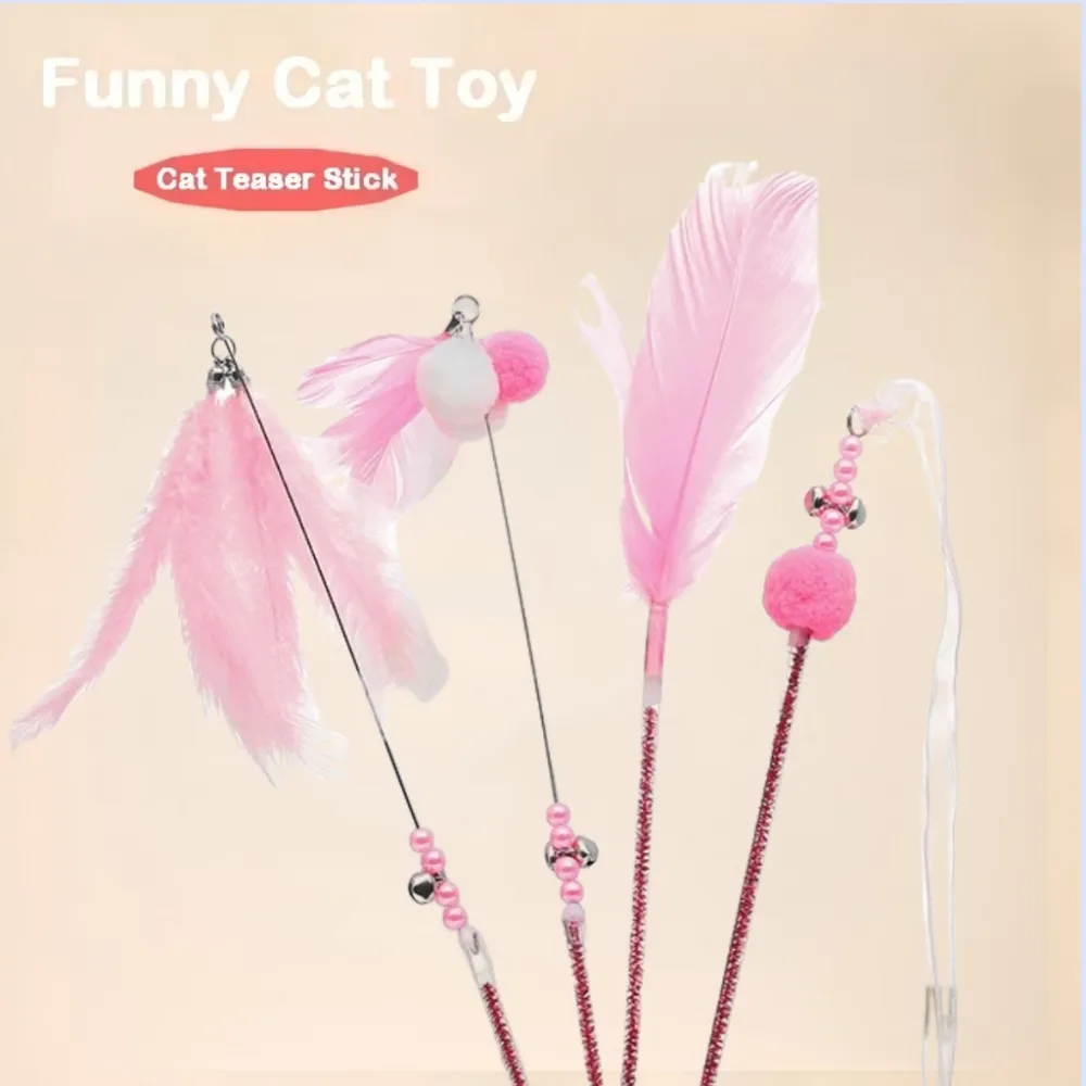 Pet Supplies Cat Toys Cat Teasing Stick Bell Fairy Stick Feather Bite-Resistant Cat Teasing Stick Mainan Kucing
