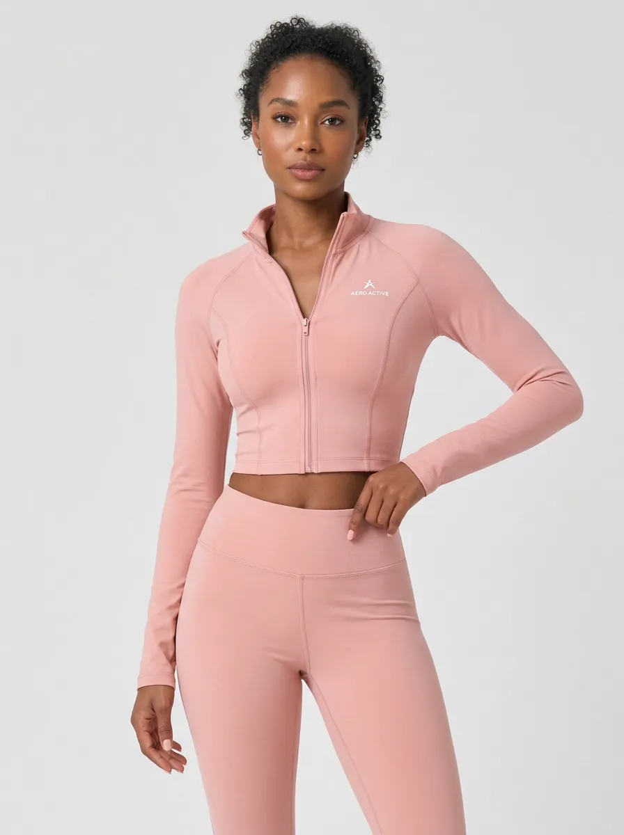 Women's Black Raglan High Neck Crop Jacket and Flare Pants Set