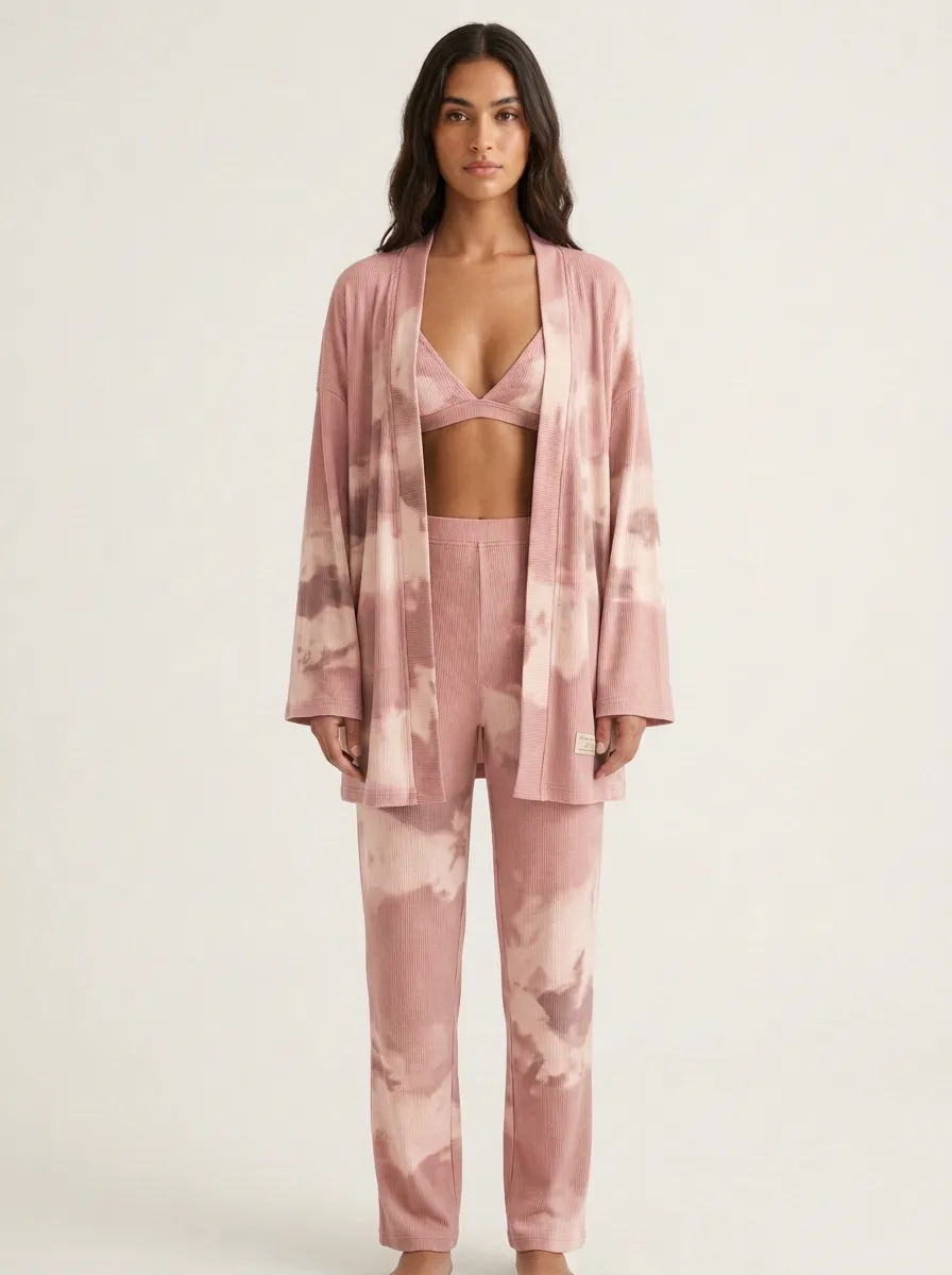 Ribbed Linework Cardigan Lounge Set