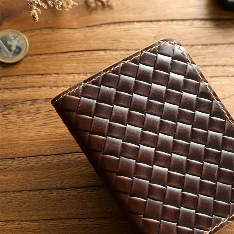 Men's Woven Leather Bifold Wallet