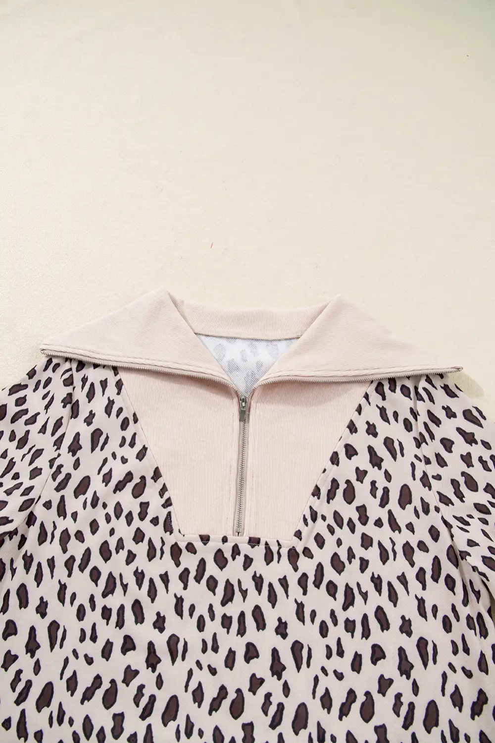 Textured Detail Animal Print Patchwork Zip Front Mini Dress