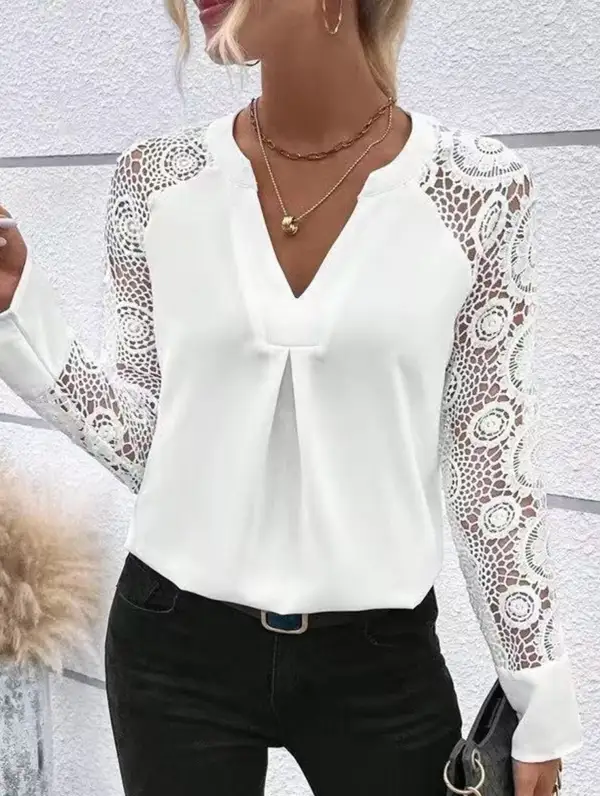 Lace Detail V Neck Blouse