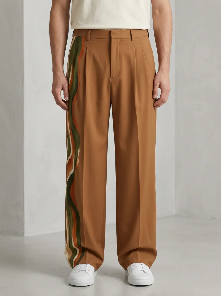 Men's Abstract Wave Pattern Printed Wide Leg Trousers Graphic Pattern