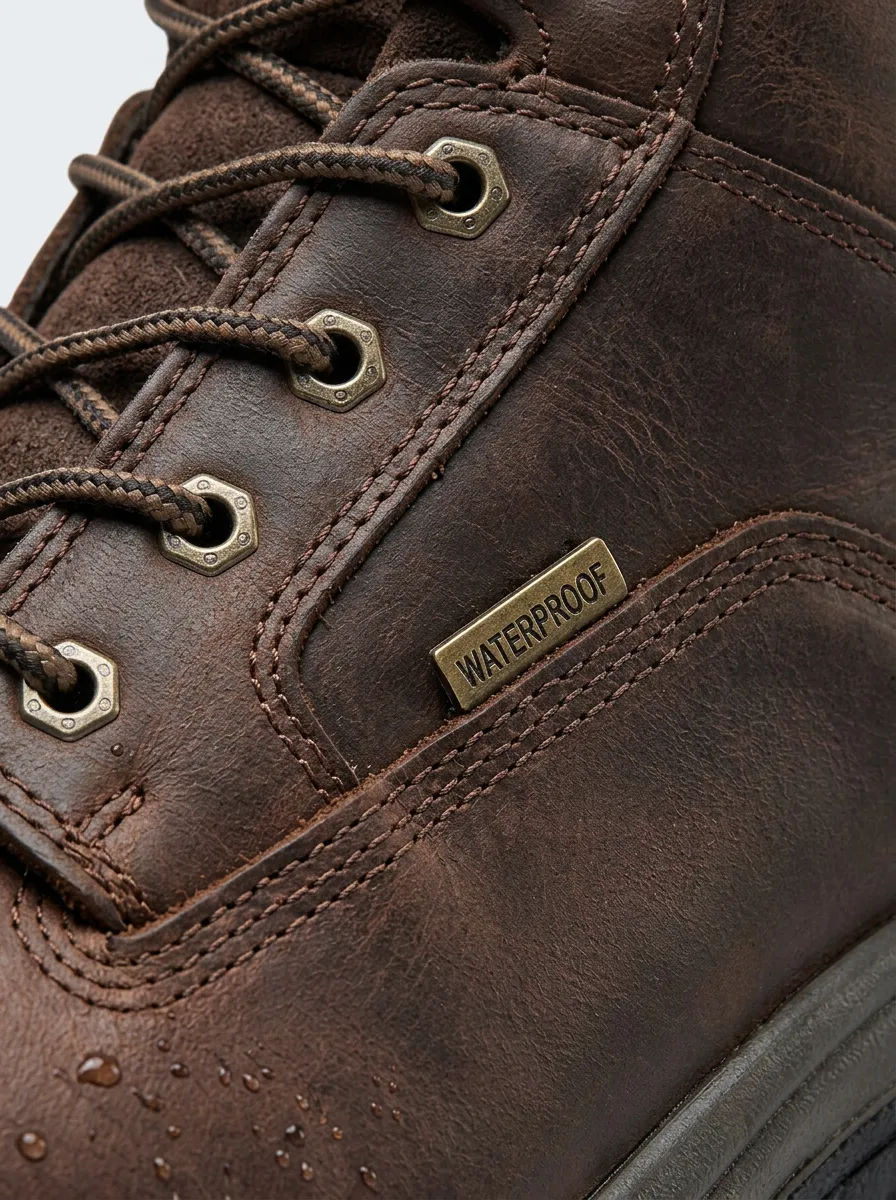 Men's Brown Leather Waterproof Construction Work Boots