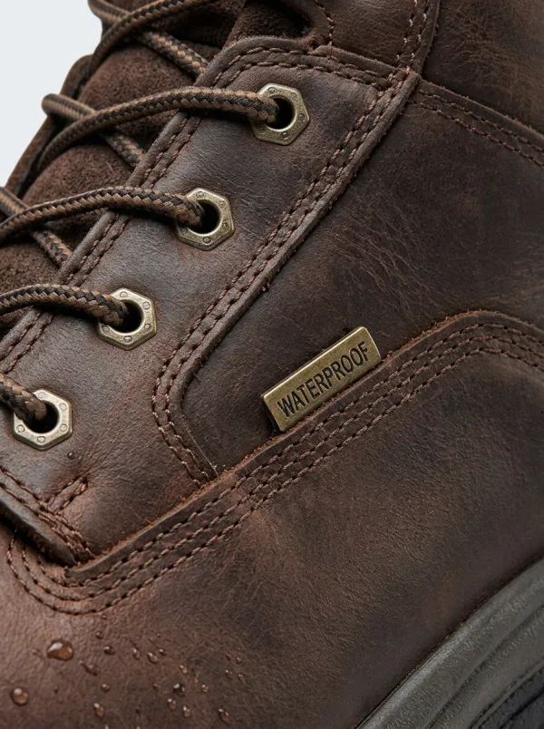 Men's Brown Leather Waterproof Construction Work Boots