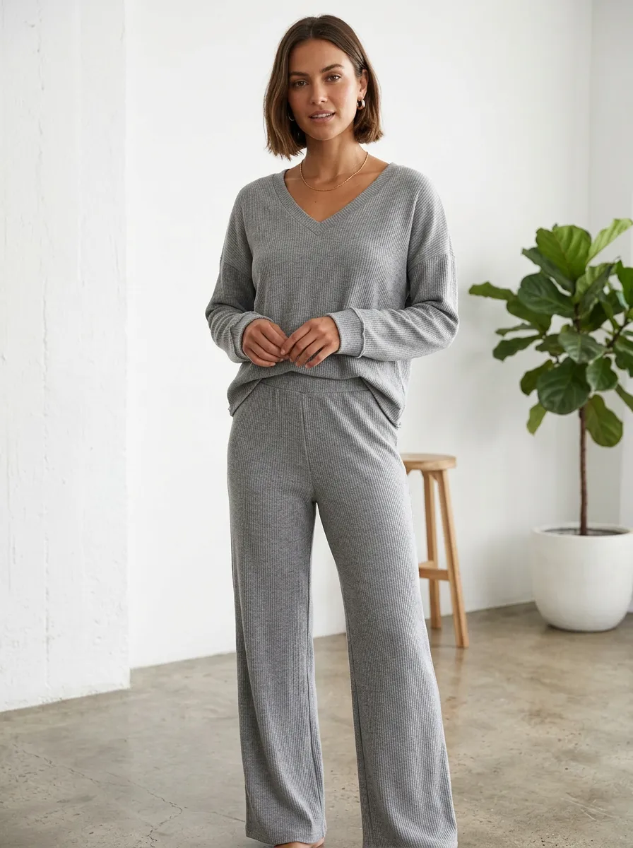 Refined Relaxed Women's V-Neck Casual Lounge Set