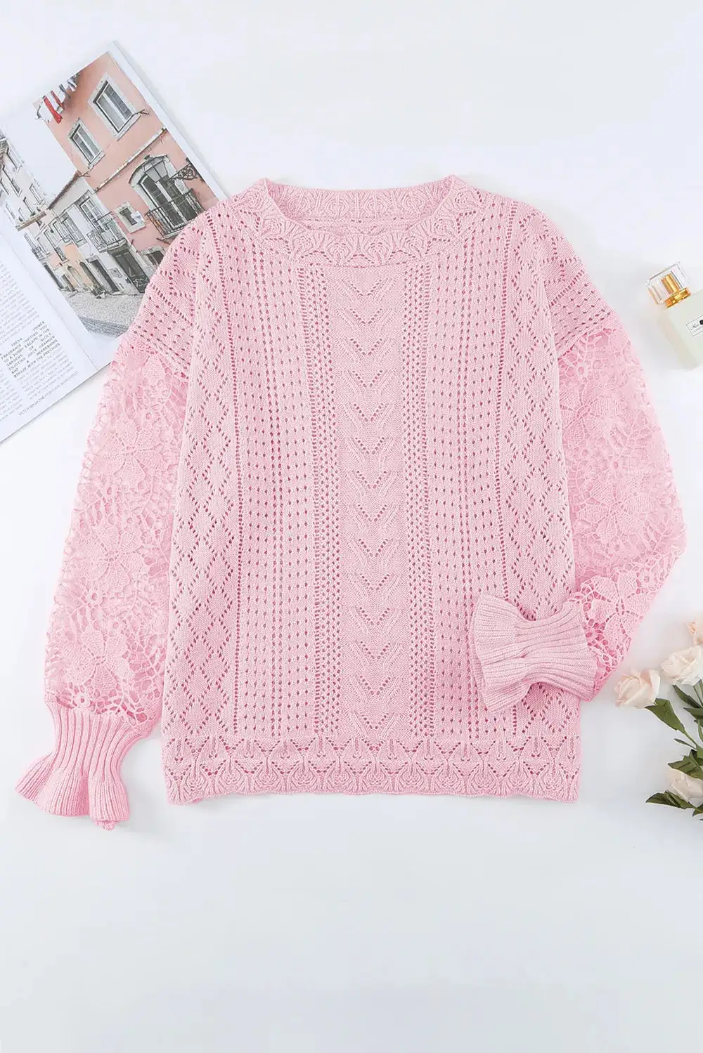 Long Sleeve Round Neck Openwork Sweater