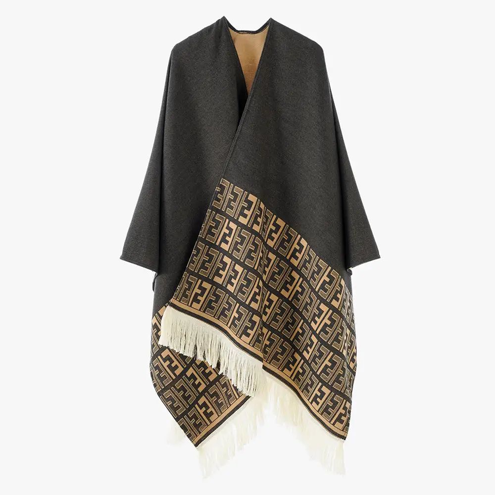 Reversible Jacquard Monogram Cape Wrap