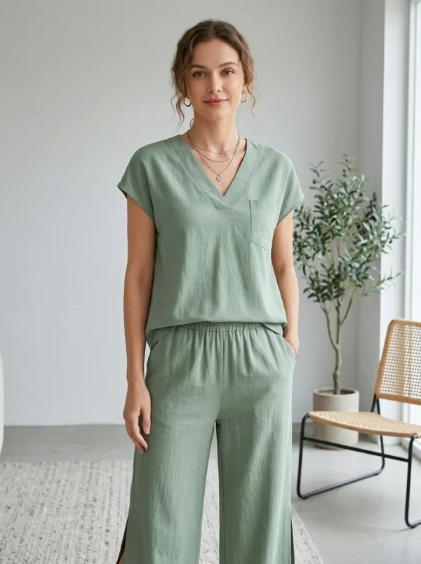 Refined Pocket Short-Sleeve Women's V-Neck Shirt