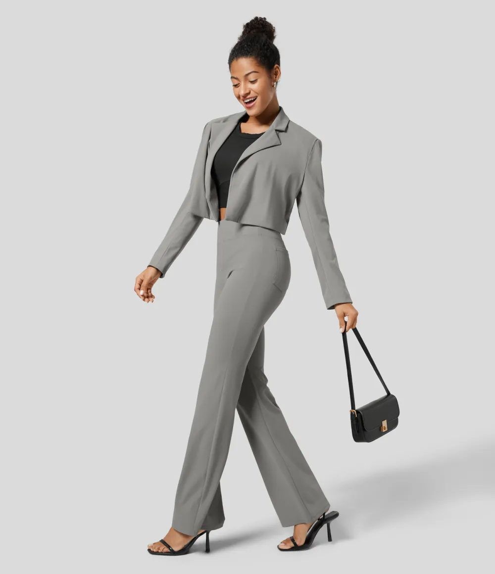  High Waisted Back Side Pocket Slight Flare Work Pants