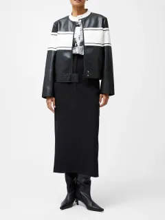 Creative Black And White Color Matching Fashionable Leather Jacket