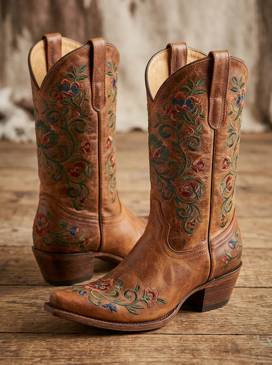 Range Floral Embroidered Rodeo Style Unisex Western Cowboy Boots