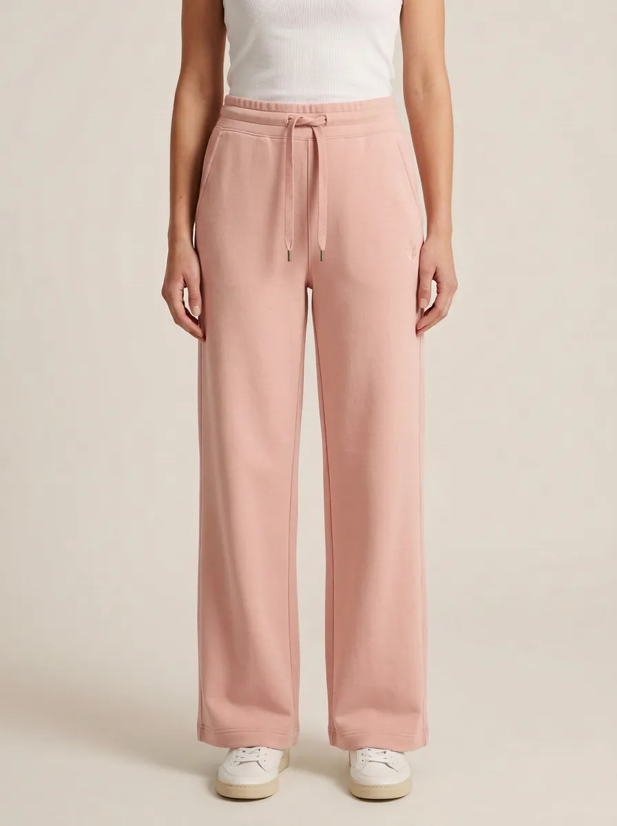 Women's Everyday Minimalist Beige Solid Color Embroidered Wide Leg Sweatpants