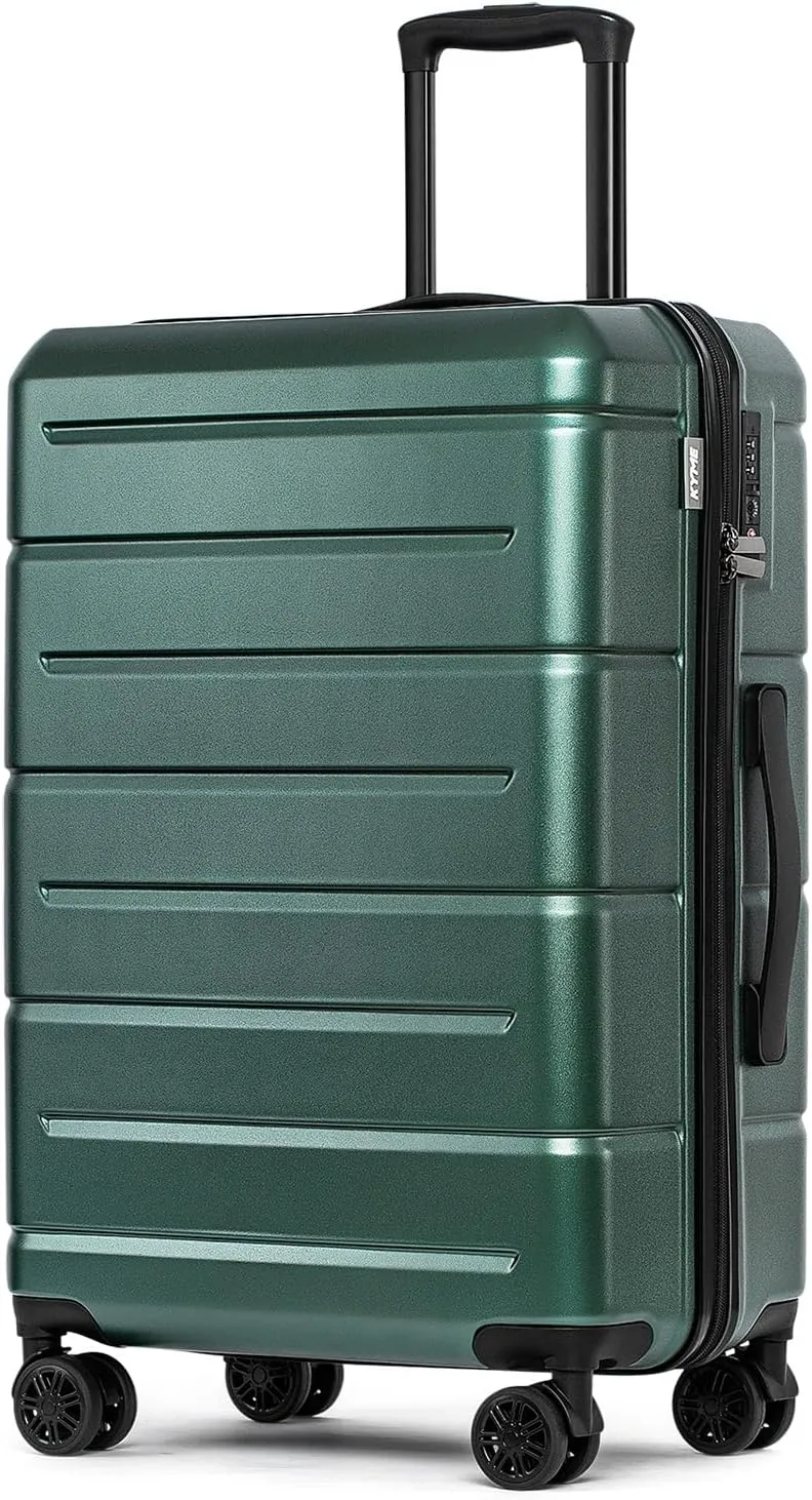 KYME 24 Inch Luggage,Checked Medium Suitcase with Spinner Wheels,Black