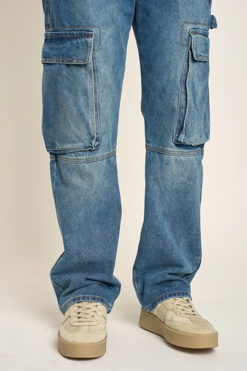 Men's Heavyweight Baggy Fit Cargo Denim Jeans