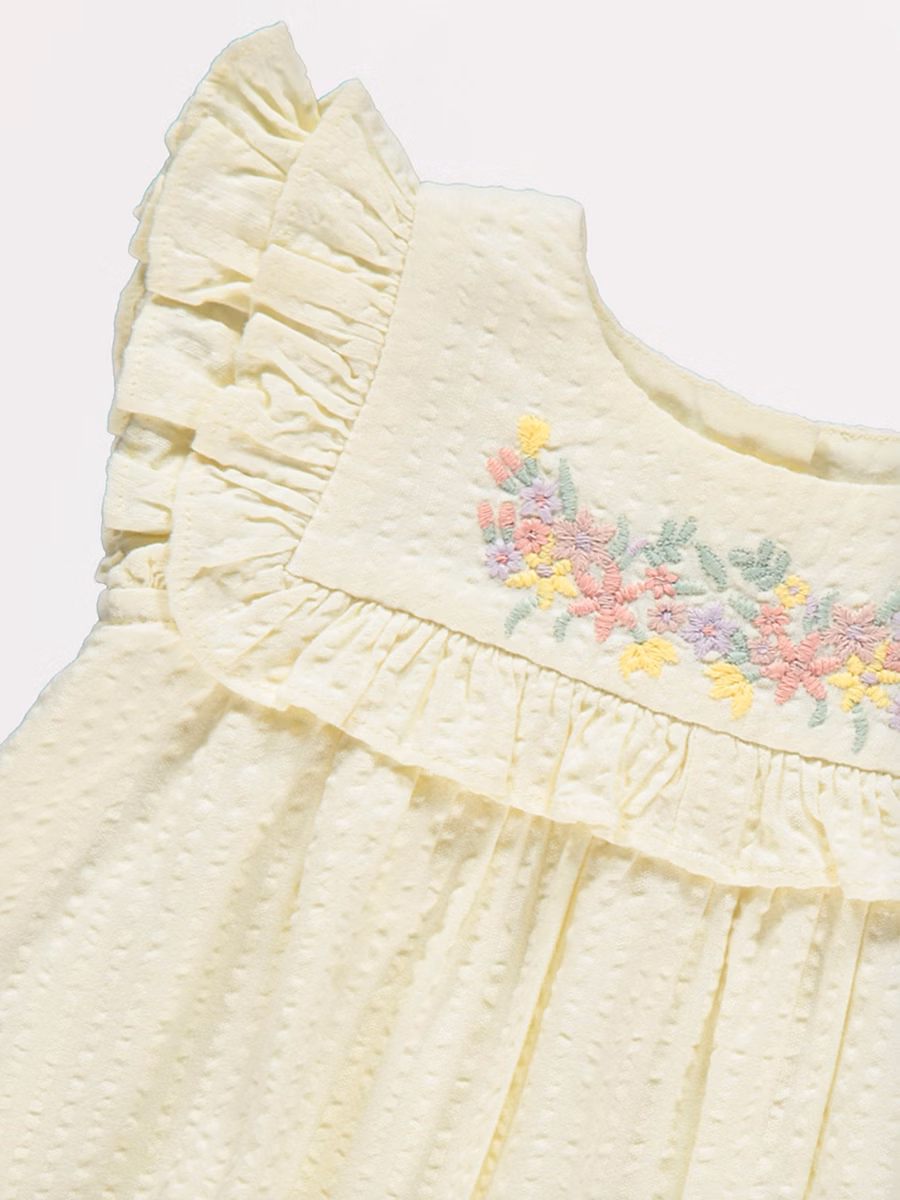 Yellow Floral Embroidered Dress detail 1