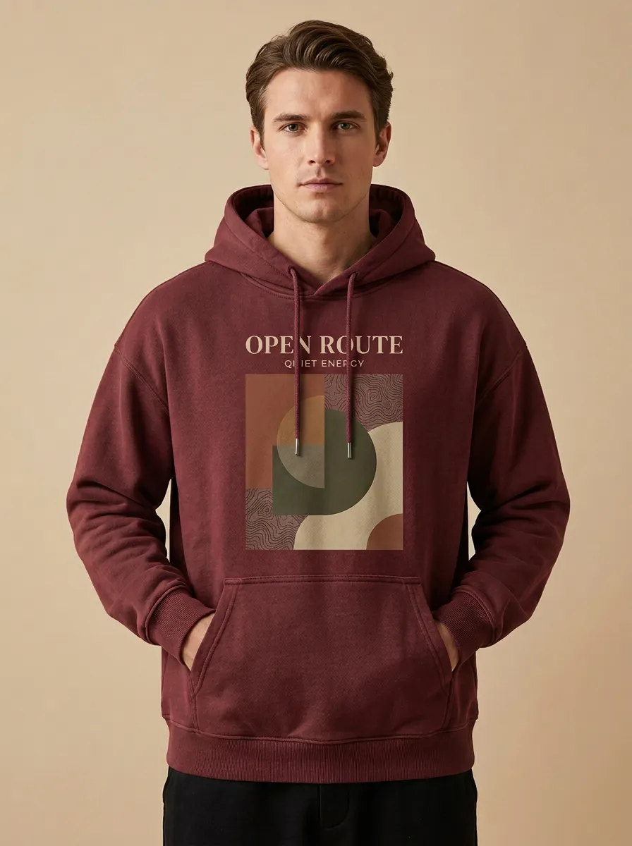 Unisex Abstract Motif Dropped Shoulder Hoodie
