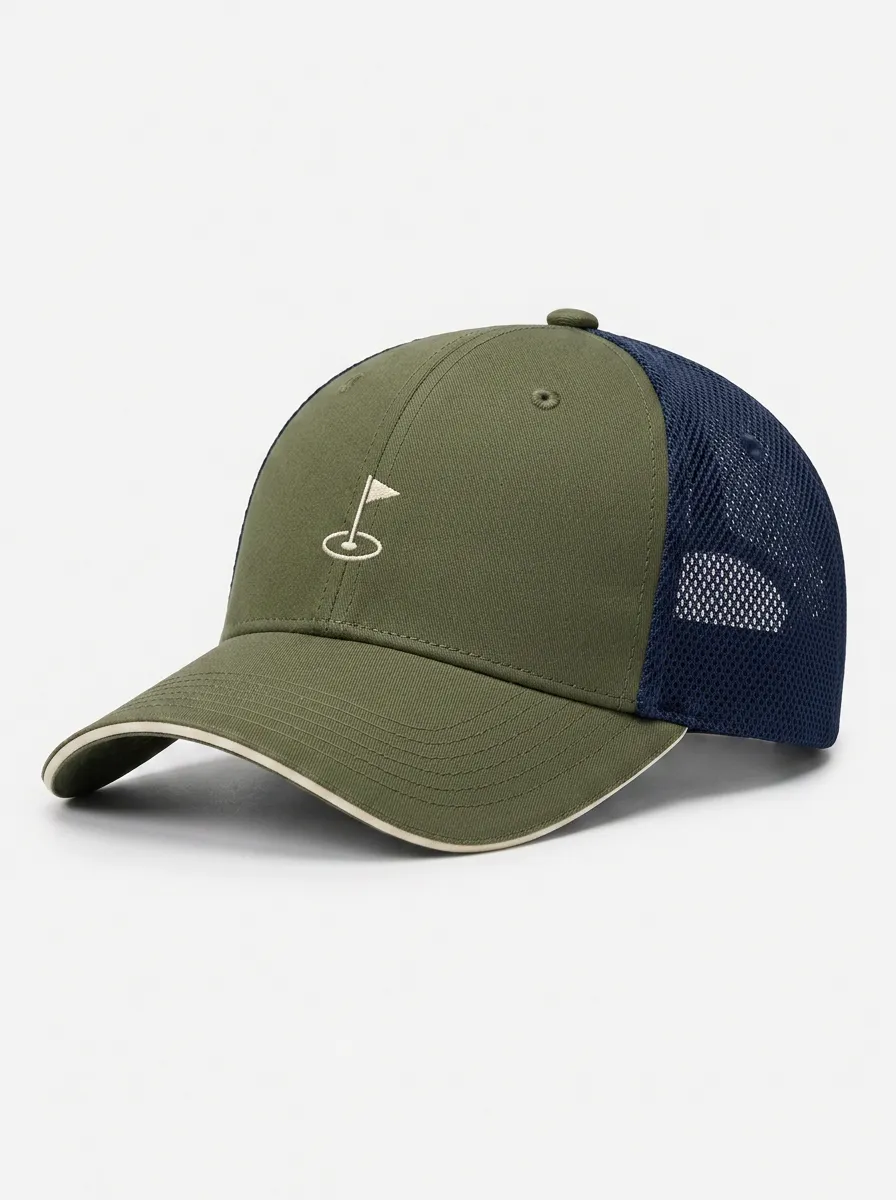Unisex Golf Lover Hole Flag Embroidered Mesh Trucker Cap