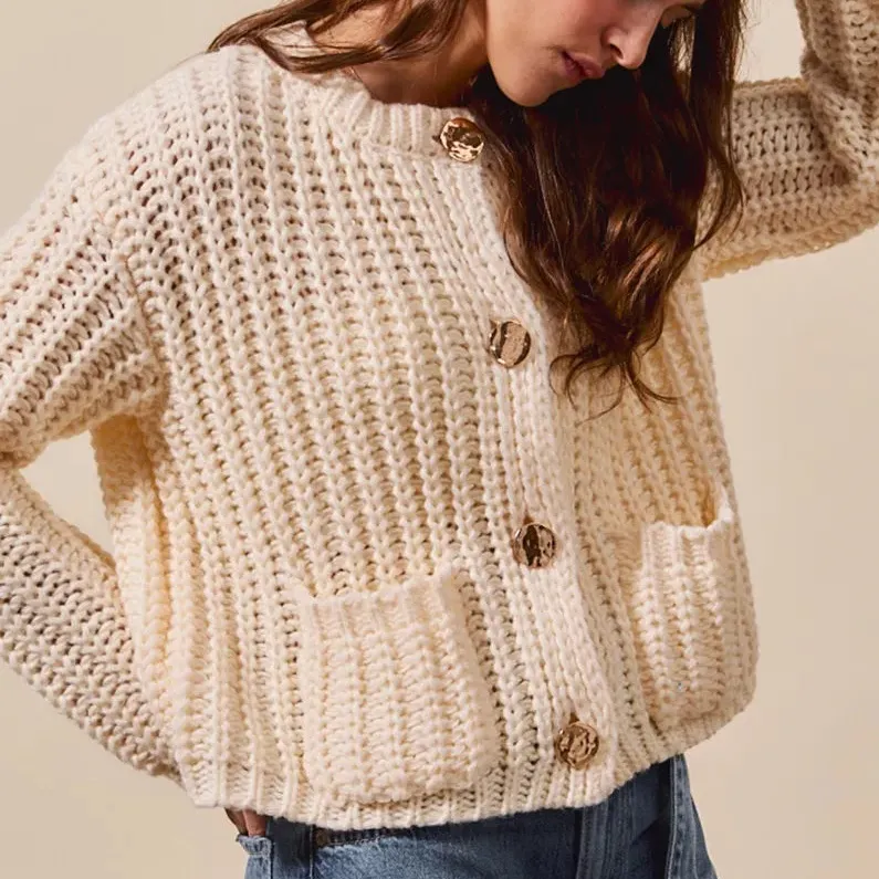 Long Sleeve Pocket Detail Knit Cardigan